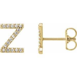 14K YELLOW 1/8 CTW NATURAL DIAMOND INITIAL Z EARRINGS