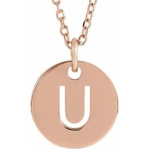 14K ROSE INITIAL U 16-18" NECKLACE