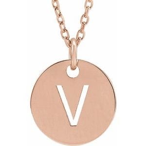 14K ROSE INITIAL V 16-18" NECKLACE