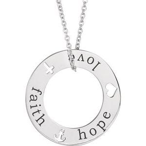 14K WHITE FAITH, HOPE, LOVE PIERCED LOOP 16-18" NECKLACE