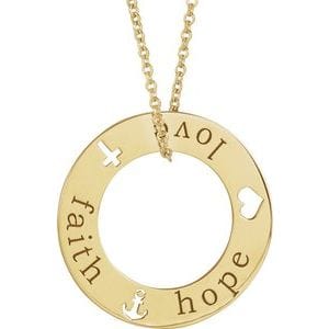 14K YELLOW FAITH, HOPE, LOVE PIERCED LOOP 16-18" NECKLACE
