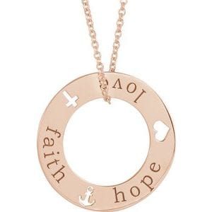 14K ROSE FAITH, HOPE, LOVE PIERCED LOOP 16-18" NECKLACE