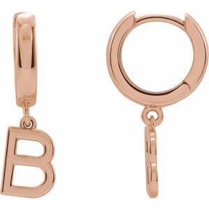 14K ROSE INITIAL B HINGED HUGGIE EARRING