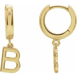 18K YELLOW INITIAL B HINGED HUGGIE EARRING