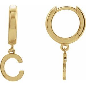 18K YELLOW INITIAL C HINGED HUGGIE EARRING