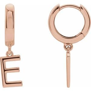 14K ROSE INITIAL E HINGED HUGGIE EARRING