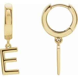 18K YELLOW INITIAL E HINGED HUGGIE EARRING