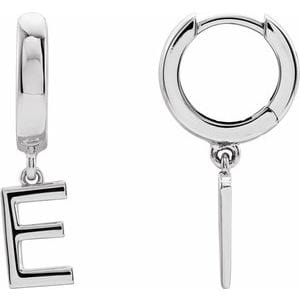 PLATINUM INITIAL E HINGED HUGGIE EARRING