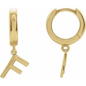 18K YELLOW INITIAL F HINGED HUGGIE EARRING