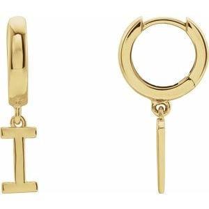 18K YELLOW INITIAL I HINGED HUGGIE EARRING