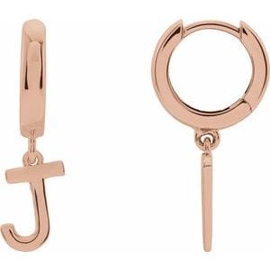 14K ROSE INITIAL J HINGED HUGGIE EARRING