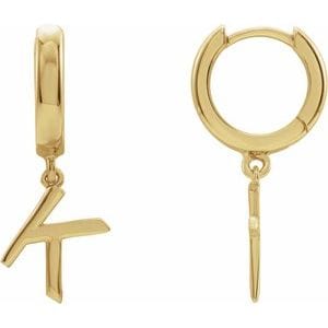 18K YELLOW INITIAL K HINGED HUGGIE EARRING