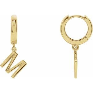 18K YELLOW INITIAL M HINGED HUGGIE EARRING