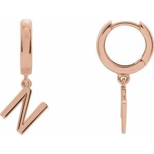 14K ROSE INITIAL N HINGED HUGGIE EARRING