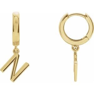 18K YELLOW INITIAL N HINGED HUGGIE EARRING