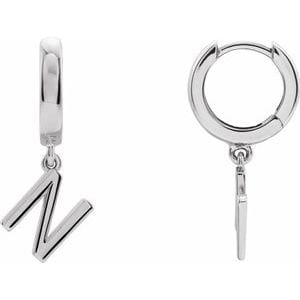 PLATINUM INITIAL N HINGED HUGGIE EARRING
