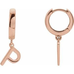 14K ROSE INITIAL P HINGED HUGGIE EARRING