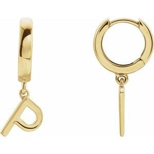 18K YELLOW INITIAL P HINGED HUGGIE EARRING