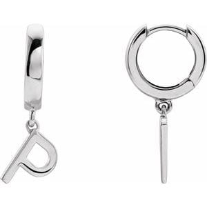 PLATINUM INITIAL P HINGED HUGGIE EARRING