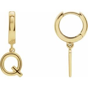 18K YELLOW INITIAL Q HINGED HUGGIE EARRING