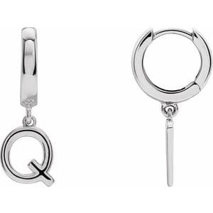 PLATINUM INITIAL Q HINGED HUGGIE EARRING