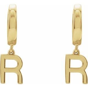 14K YELLOW INITIAL R HINGED HUGGIE EARRING