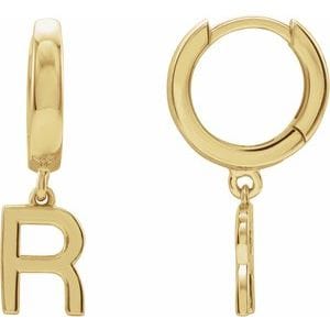 18K YELLOW INITIAL R HINGED HUGGIE EARRING
