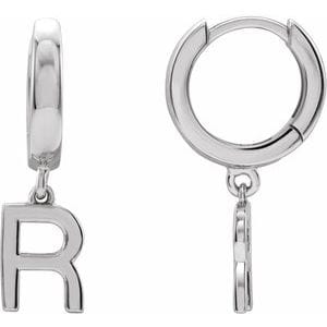 PLATINUM INITIAL R HINGED HUGGIE EARRING