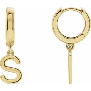 18K YELLOW INITIAL S HINGED HUGGIE EARRING