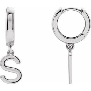 PLATINUM INITIAL S HINGED HUGGIE EARRING
