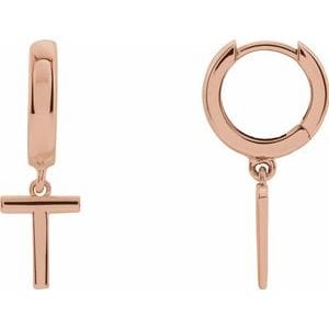 14K ROSE INITIAL T HINGED HUGGIE EARRING