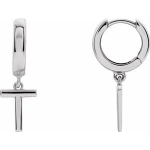 PLATINUM INITIAL T HINGED HUGGIE EARRING