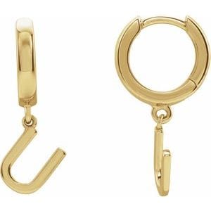 18K YELLOW INITIAL U HINGED HUGGIE EARRING
