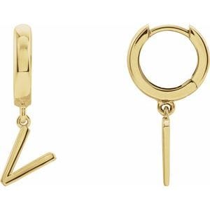 18K YELLOW INITIAL V HINGED HUGGIE EARRING