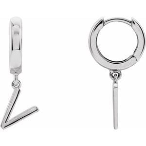PLATINUM INITIAL V HINGED HUGGIE EARRING