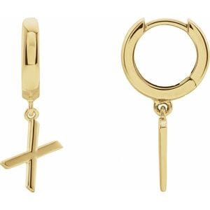 18K YELLOW INITIAL X HINGED HUGGIE EARRING