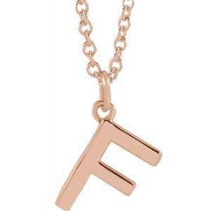 14K ROSE INITIAL F DANGLE 18" NECKLACE