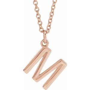 14K ROSE INITIAL M DANGLE 16" NECKLACE