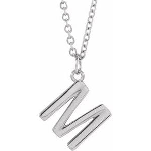 PLATINUM INITIAL M DANGLE 18" NECKLACE