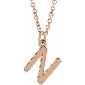 14K ROSE INITIAL N DANGLE 16" NECKLACE