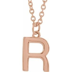 14K ROSE INITIAL R DANGLE 16" NECKLACE