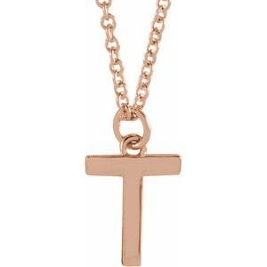 14K ROSE INITIAL T DANGLE 18" NECKLACE