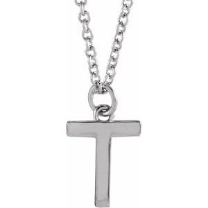 PLATINUM INITIAL T DANGLE 18" NECKLACE