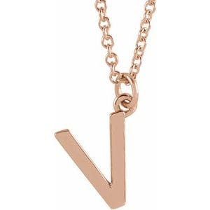 14K ROSE INITIAL V DANGLE 16" NECKLACE
