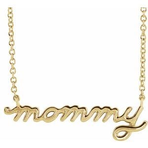 14K YELLOW PETITE MOMMY SCRIPT 16" NECKLACE