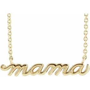 14K YELLOW PETITE MAMA SCRIPT 18" NECKLACE