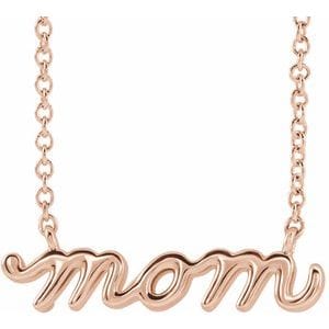 14K ROSE PETITE MOM SCRIPT 16" NECKLACE