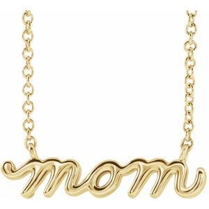 14K YELLOW PETITE MOM SCRIPT 16" NECKLACE