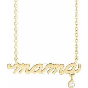 14K YELLOW .015 CT NATURAL DIAMOND MAMA 18" NECKLACE