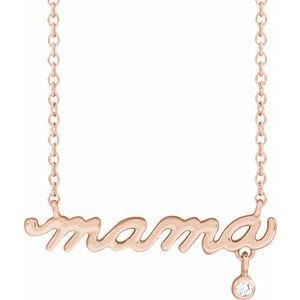 14K ROSE .015 CT NATURAL DIAMOND MAMA 18" NECKLACE